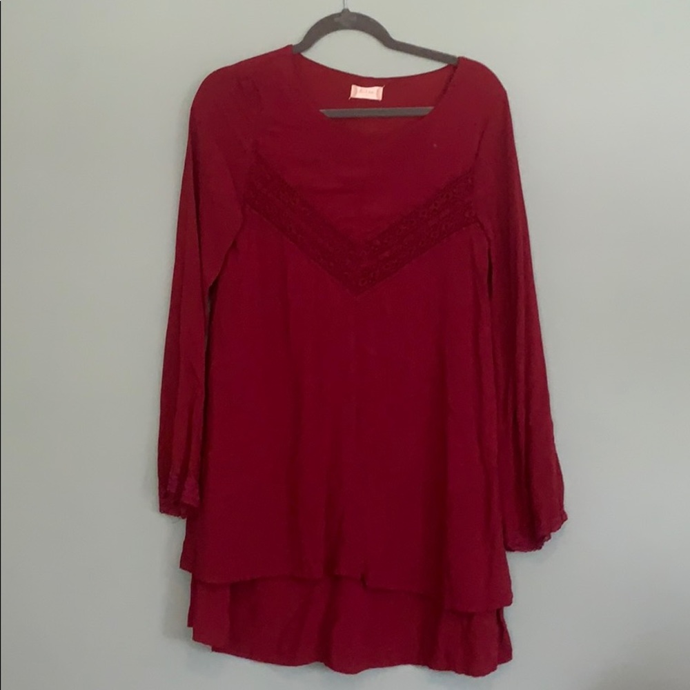Dark Red Long Sleeve Dress